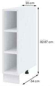 Dolní otevřená skříňka AYLA - šířka 20 cm, bílá, nožky 15 cm