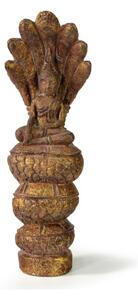Narozeninový Buddha, sobota, teak, hnědá patina, 26cm