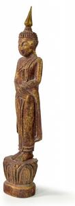 Narozeninový Buddha, neděle, teak, hnědá patina, 26cm
