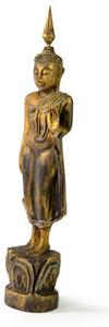 Narozeninový Buddha, pondělí, teak, zlatá patina, 26cm
