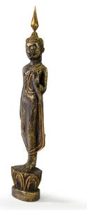 Narozeninový Buddha, pondělí, teak, černo-zlatá patina, 26cm