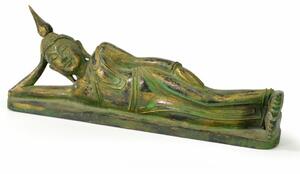 Narozeninový Buddha, úterý, teak, zelená patina, 35cm