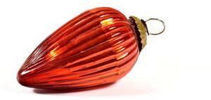 Skleněná vánoční ozdoba, tvar šiška, oranžová, 12x7cm
