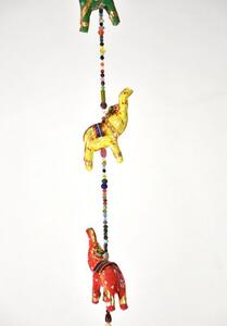 Dekorace k zavěšení, pět slonů se zvonečkem, ručně malované, délka 90cm
