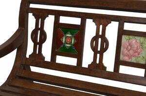 Lavice z antik teakového dřeva vykládaná dlaždičkami, 183x83x98cm
