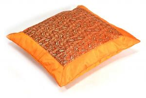 Oranžový saténový povlak na polštář s výšivkou paisley, zip, 40x40cm