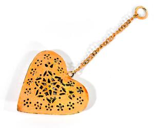 Závěsná dekorace - ručně vyřezané oranžové srdce, kov, 11x3x12cm