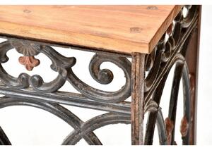 Konzolový stolek z litiny a teakového dřeva, 175x45x83cm