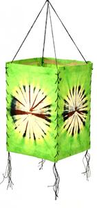 Stínidlo, zelené, čtyřboké, batika kruh, barvený rýžový papír, 18x26cm