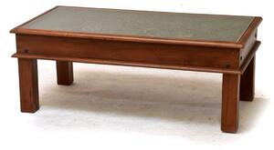 Konferenční stolek z teakového dřeva zdobený starými raznicemi, 60x120x45cm