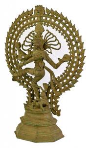 Soška Šiva Natarádža, mosaz, tyrkysová patina, tančící v kruhu, 60x20x75cm