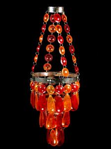 Ozdobný plastový lustr - stídnilo, červeno oranžové korálky, 53cm