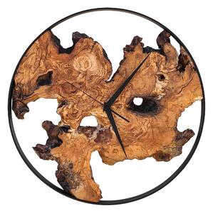 Dřevěné hodiny -50cm, přírodní dřevo - oliva, černý kovový rám (50C01)