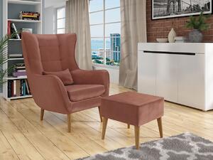 Designové křeslo ušák s taburetkou LEVI - růžové