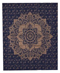 Přehoz s tiskem, Mandala, modro-zlatý, 220x200 cm
