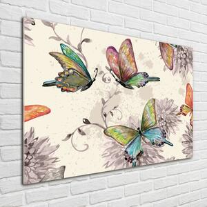 Foto obraz skleněný svislý Motýli a květiny pl-osh-100x70-f-90122536
