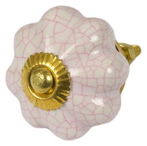 Malovaná porcelánová úchytka na šuplík, bílá s růžovým efektem popraskání, 4,5cm