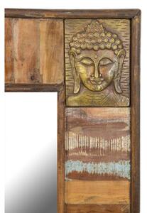 Zrcadlo v rámu z teakového dřeva zdobené reliéfy buddhů, 90x5x122cm
