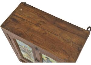 Prosklená skříňka z teakového dřeva, Krišna a Parvátí, 54x26x69cm
