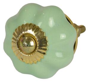 Malovaná porcelánová úchytka na šuplík, světle zelená, tvar květu, průměr 3,7cm