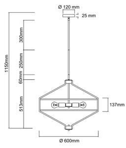 Open Design OR85839 - Lustr na tyči ZUNDO 4xE27/15W/230V mosaz/bílá