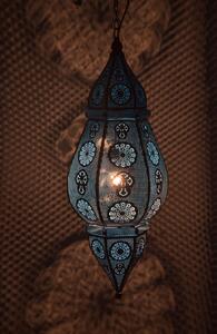 Kovová lampa v orientálním stylu, bílá barva, uvnitř modrá, 34x52cm