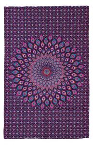 Přehoz na postel, růžovo-fialový, Mandala paví pera 200x130cm