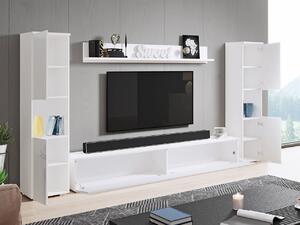 Moderní obývací stěna s LED osvětlením ROSALIO XL - dub wotan / lesklá bílá