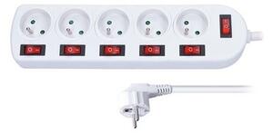 Solight prodlužovací přívod, 5 zásuvek, bílý, 6x vypínač, 3m PP144