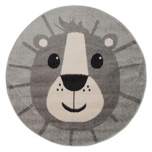 TAPISO Dětský kulatý koberec HAPPY - šedý - lvíček 1 Průměr koberce: 100 cm