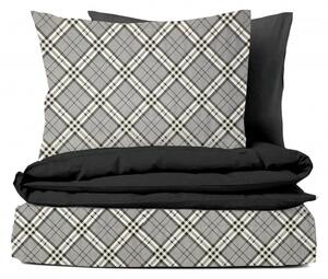 Ervi Bavlněné povlečení oboustranné - Grey Tartan/černé