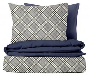 Ervi Bavlněné povlečení oboustranné - Grey Tartan/modré
