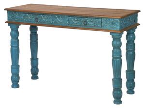 Konzolový stolek z teakového dřeva, ruční řezby, tyrkysová patina, 120x45x78cm