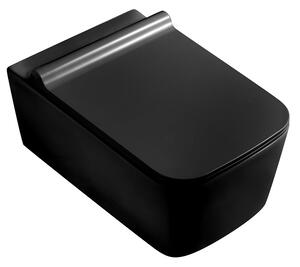 Černé závěsné WC Blackie Rimless Edge, včetně sedátka SLIM s pomalým zavíráním