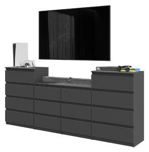 GABRIEL – Komoda / Skíka s 14 zásuvkami (4+6+4) – Antracitová edá, výka 92 cm, íka 220 cm, hloubka 33 cm