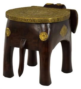 Stolička ve tvaru slona zdobená mosazným kováním, 34x48x35cm