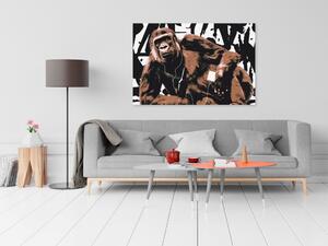 Obraz - Pop Artová opice - hnědá 90x60