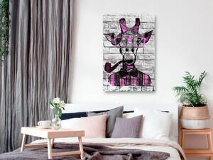 Obraz - Žirafa s dýmkou - růžová 60x90