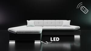 Rohová sedačka s LED podsvícením MARLA - bílá ekokůže / modrá, levý roh