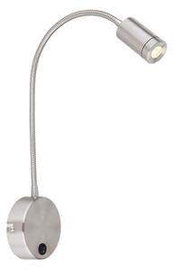 Globo 57311N MILLY - Nástěnné stříbrné LED svítidlo na husím krku, 3W, 3000K (Moderní stříbrné LED svítidlo na zeď s vypínačem)