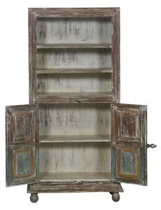 Knihovna z teakového dřeva, zelená patina, 75x33x163cm