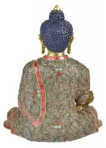 Uzdravující Buddha, mosazná socha zdobená polodrahokamy, 26x16x33cm