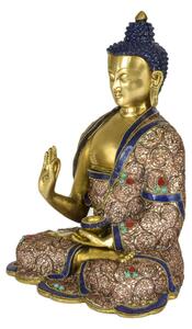 Buddha s gestem učení, mosazná socha zdobená polodrahokamy, 26x16x33cm
