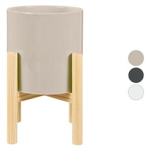 Livarno home Květináč z glazované keramiky s dřevěným podstavcem (100385935)