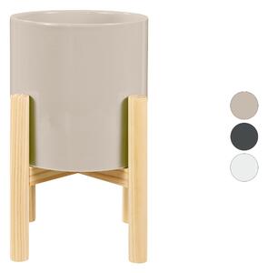 Livarno home Květináč z glazované keramiky s dřevěným podstavcem (100385935)