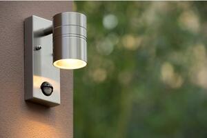 LUCIDE ARNE-LED Wall Light+senzor pohybu 1xGU10/35W Satin Chrome, venkovní svítidlo