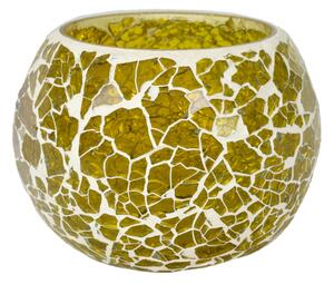 Lampička, skleněná mozaika, kulatá, žlutá, průměr 9cm, výška 7cm