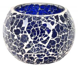 Lampička, skleněná mozaika, kulatá, tmavě modrá, průměr 9cm, výška 7cm