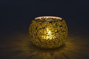 Lampička, skleněná mozaika, kulatá, žlutá, průměr 9cm, výška 7cm