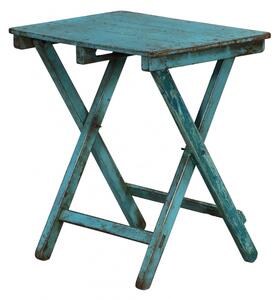 Skládací stolek z teakového dřeva, tyrkysová patina, 62x45x68cm